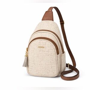 Rosetti Julia Woven Sling Backpack Brown Trim NWT